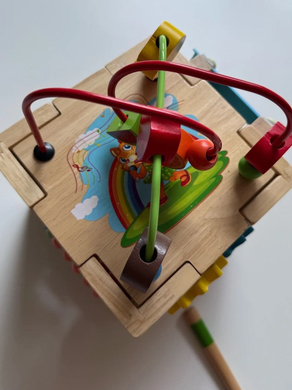 HELLOWOOD Wooden Activity Cube, 8-in-1 Montessori Baby toy